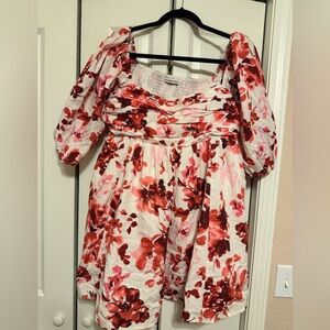 Abercrombie & Fitch Red and Pink Puff Sleeve Sundress